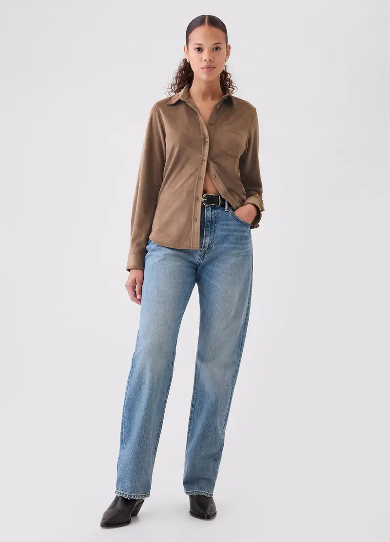 , Camicia Scamosciata Con Tasca, Donna, Marrone miniatura 2