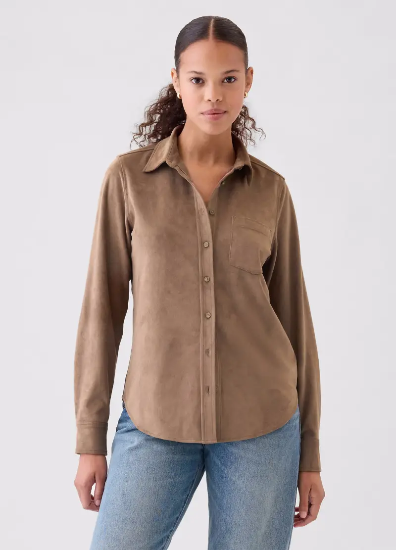 Camicia Scamosciata Con Tasca, Donna, Marrone