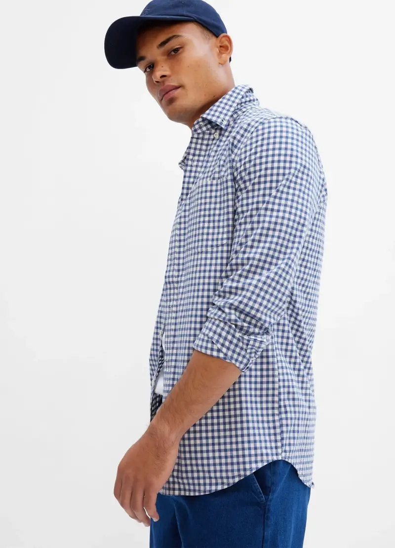 Camicia slim fit a quadretti, , Bianco/Bluette