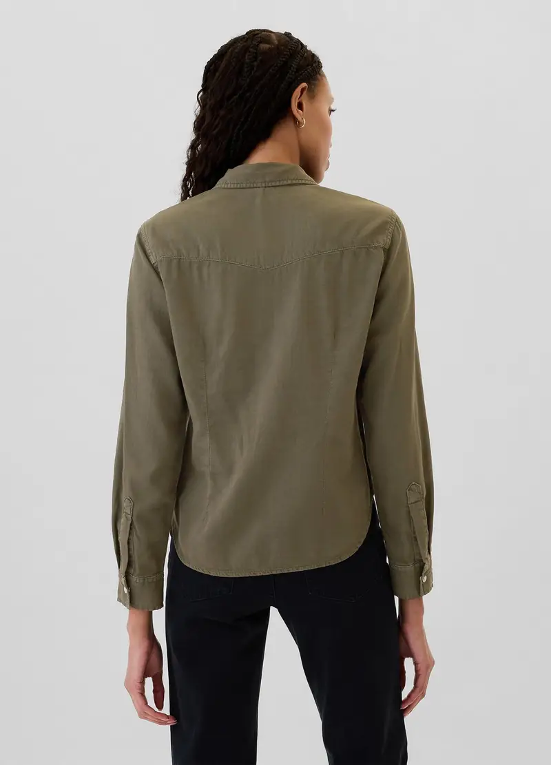 GAP, Camicia Western In Denim Con Bottoni Perlati, Donna, Verde, Taglia: XS miniatura 2