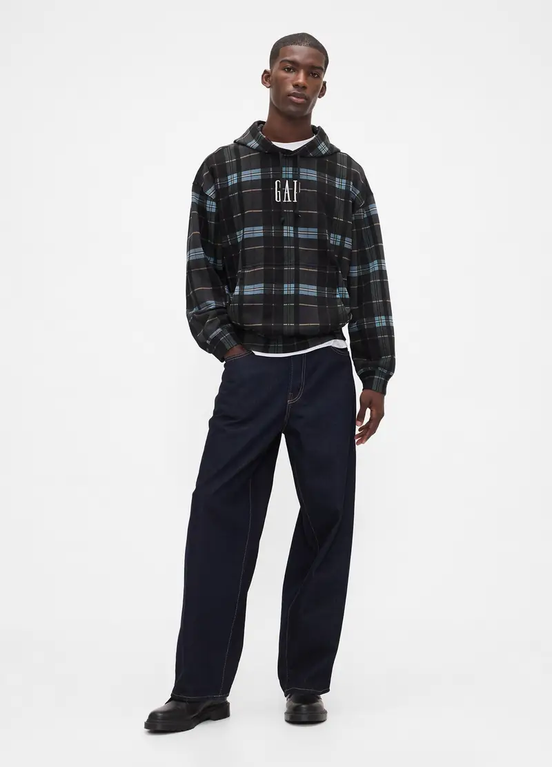 Felpa A Quadri Con Cappuccio E Logo, Uomo, Multicolor miniatura 3