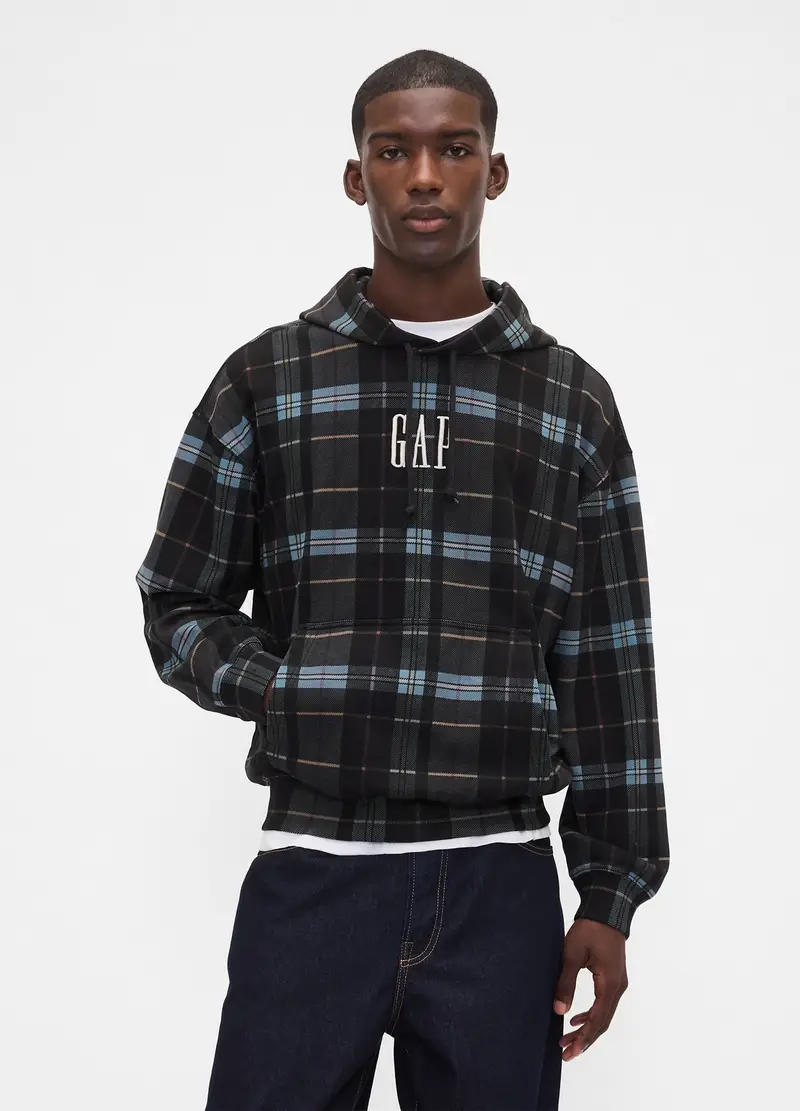 Felpa A Quadri Con Cappuccio E Logo, Uomo, Multicolor