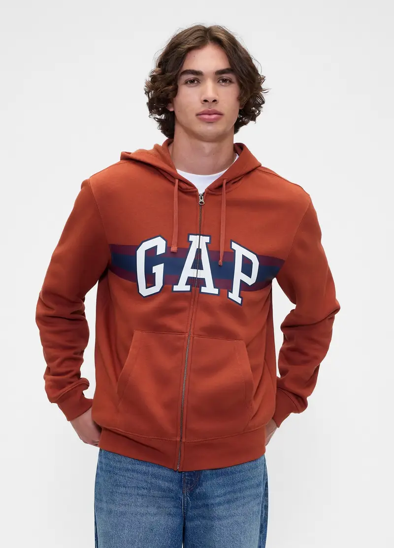 Felpa arancione con cappuccio e zip, , Arancione scuro