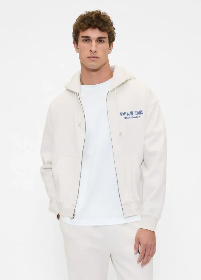 Felpa Bianca Con Zip Intera, Uomo, Bianco