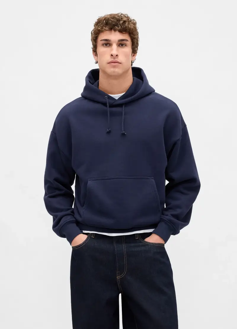 Felpa Blu Con Cappuccio, Uomo, Nero miniatura 2