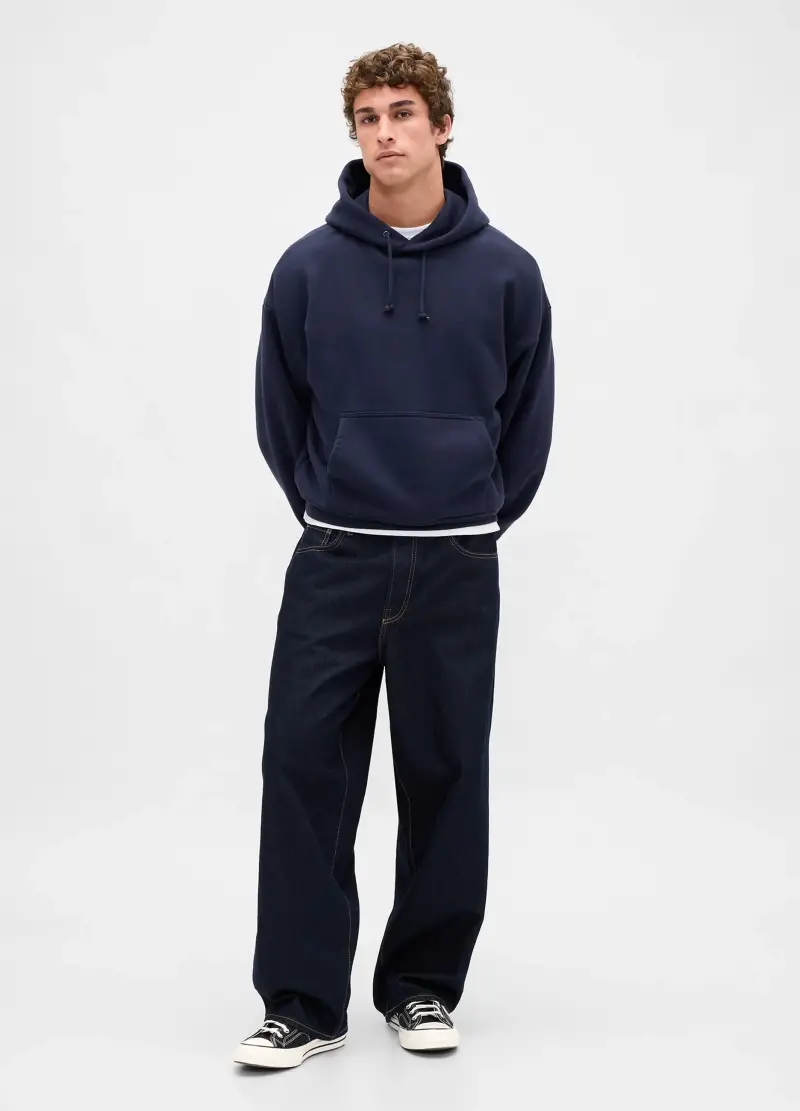 Felpa Blu Con Cappuccio, Uomo, Nero