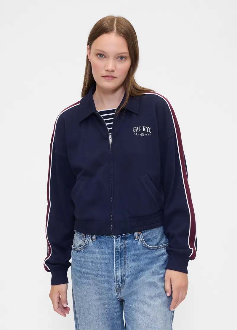 Felpa Blu Con Zip Integrale, Donna, Blu