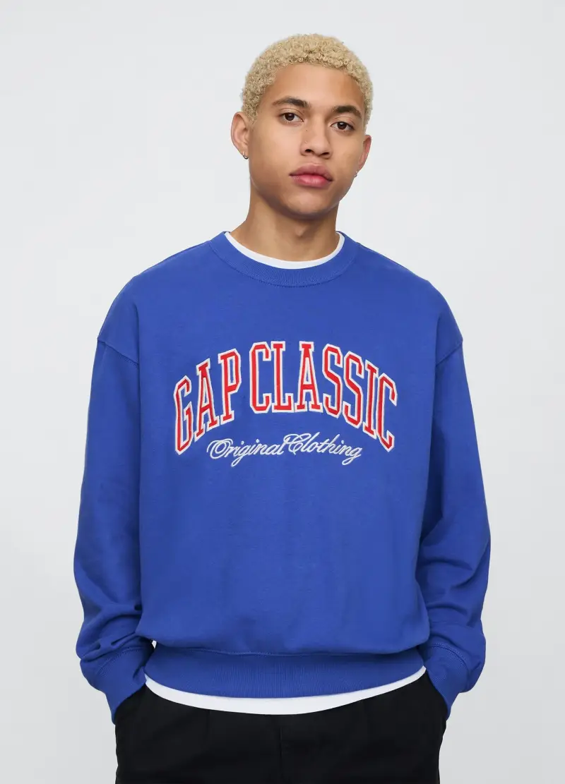 Felpa blu Gap Classic con stampa, , Blu indigo