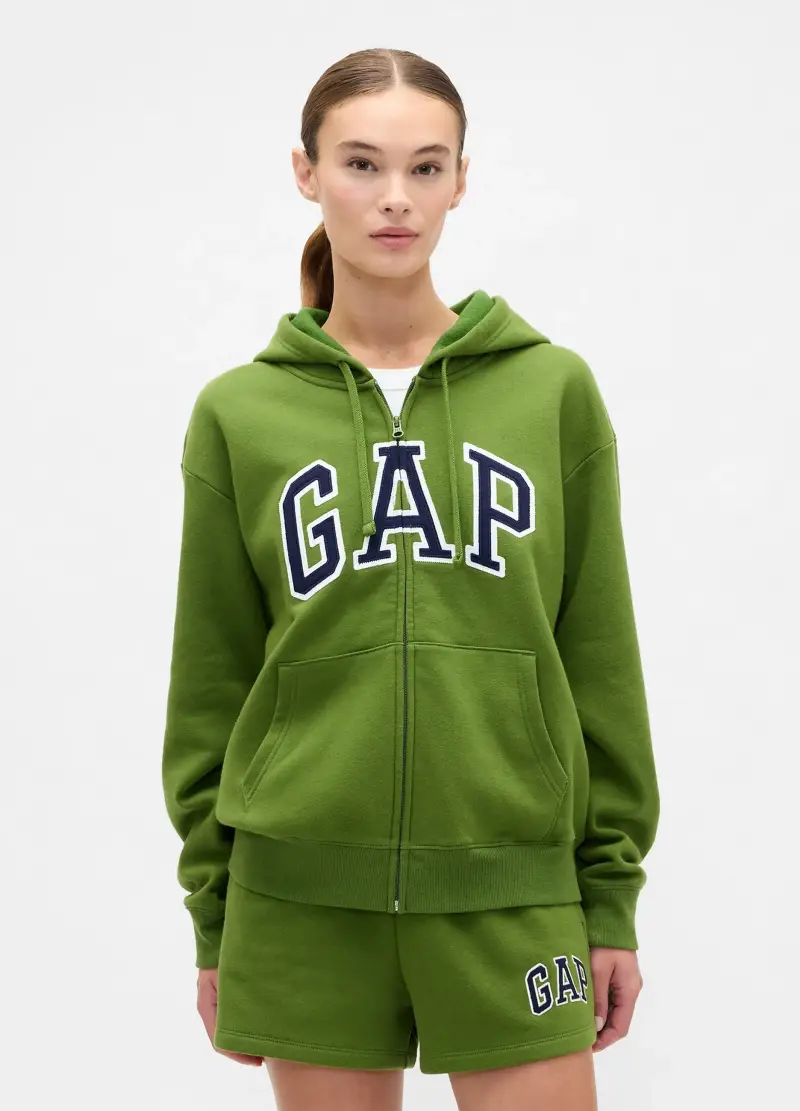 Felpa Con Cappuccio E Logo, Donna, Verde
