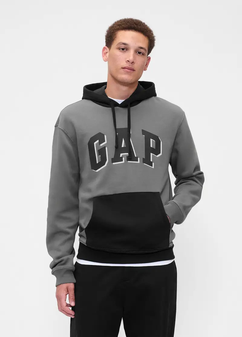 Felpa con cappuccio e logo, , Grigio/Nero