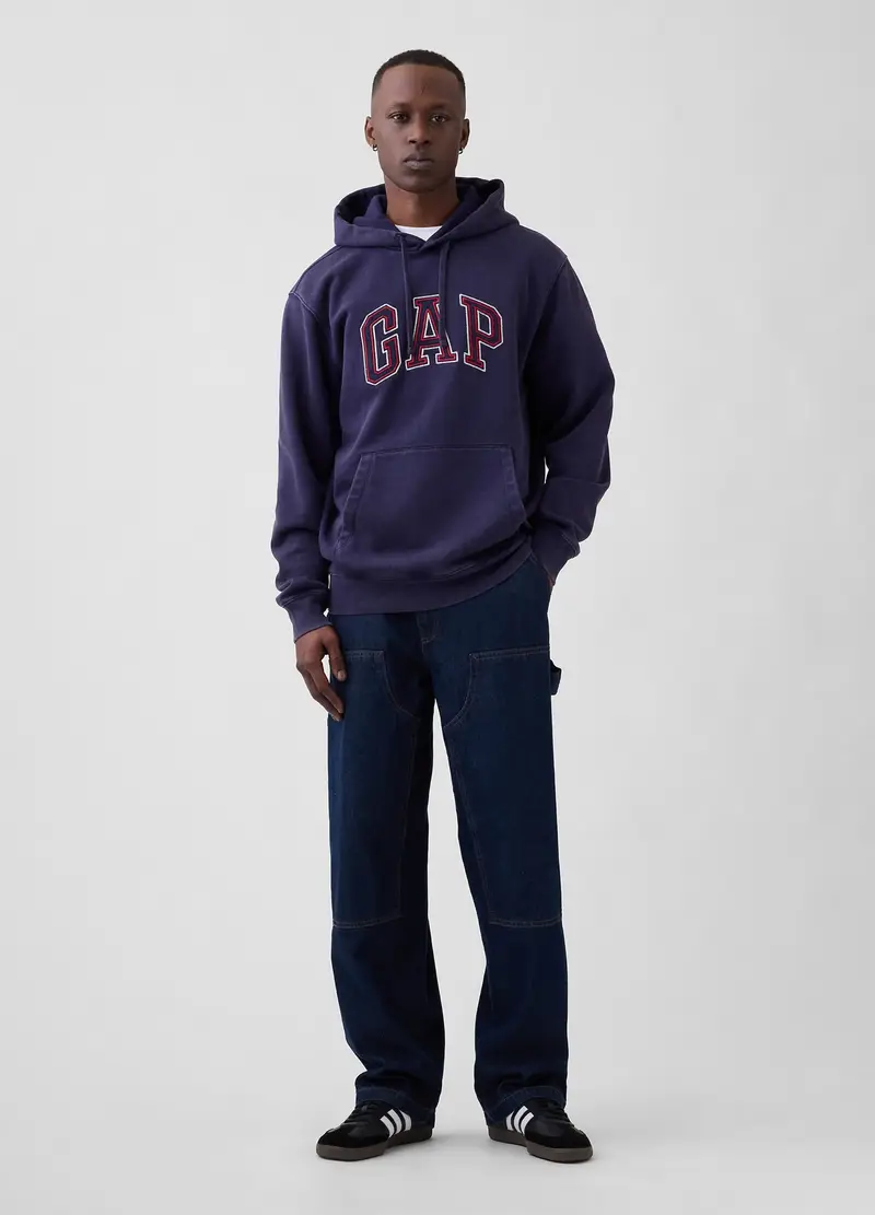 Felpa Con Cappuccio E Logo In Misto Cotone, Uomo, Blu