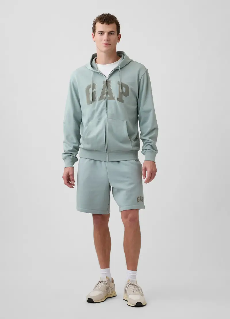 Felpa Con Cappuccio E Logo In Misto Cotone, Uomo, Grigio