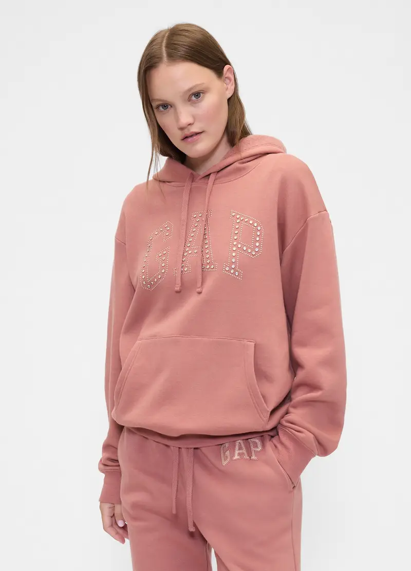 Felpa con cappuccio e logo, , Rosa scuro