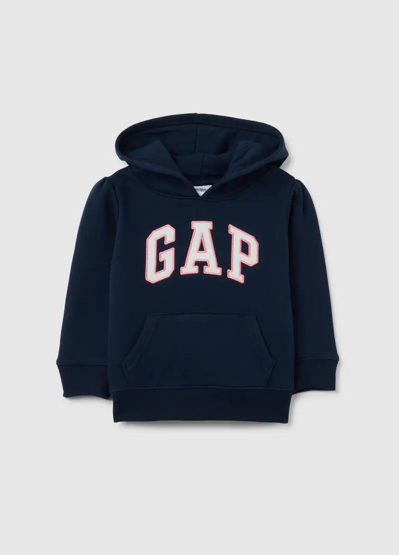 Felpa con cappuccio e patch logo, , Blu scuro