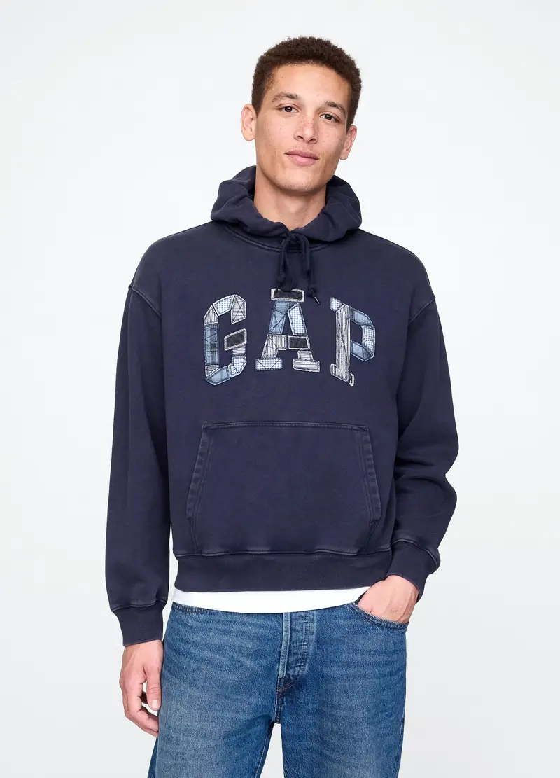 GAP, Felpa Con Cappuccio E Patch Logo, Uomo, Blu, Taglia: XS