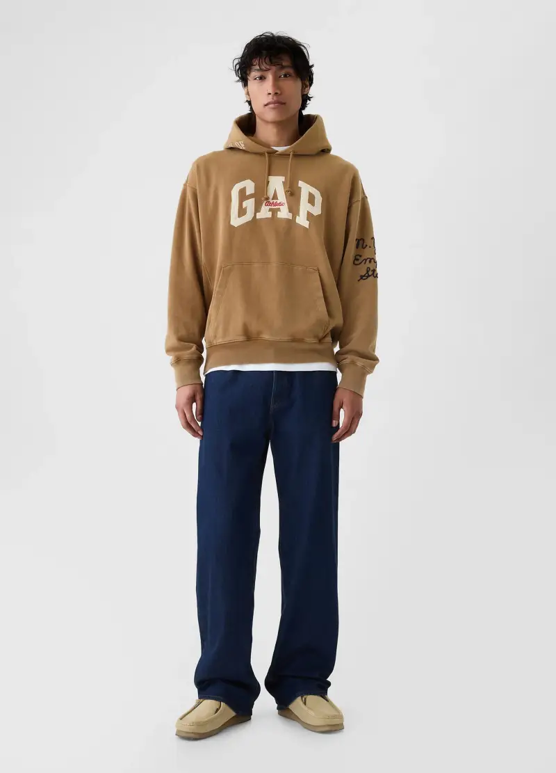 , Felpa Con Cappuccio E Patch Logo, Uomo, Marrone miniatura 2