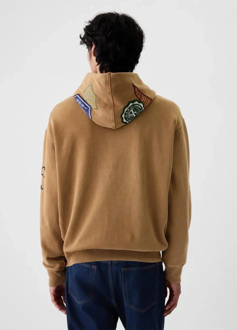 , Felpa Con Cappuccio E Patch Logo, Uomo, Marrone miniatura 3