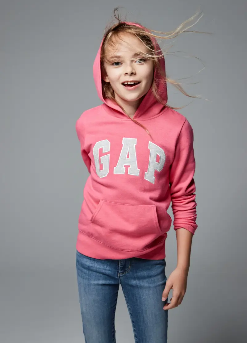 Felpa con cappuccio e ricamo logo, Bambina, Rosa pastello