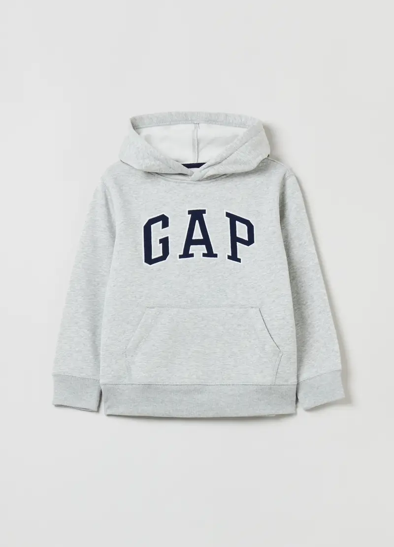 GAP - Felpa con cappuccio e ricamo logo, Bambino, Grigio chiaro melange, Taglia XS/99-114