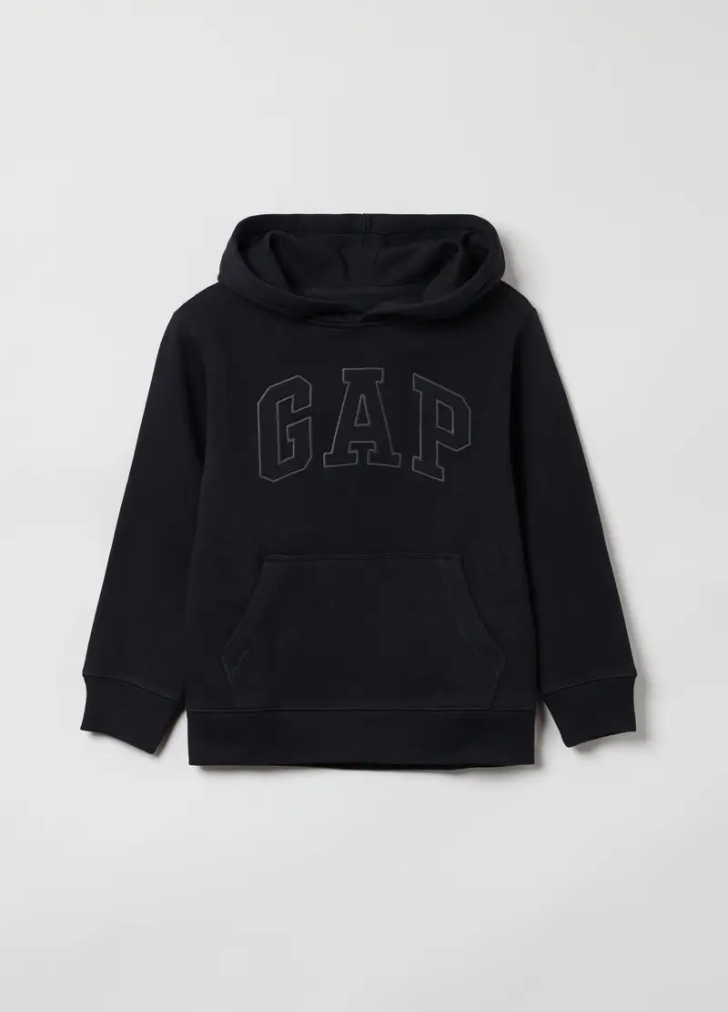 GAP - Felpa con cappuccio e ricamo logo, Bambino, Nero, Taglia S/114-130