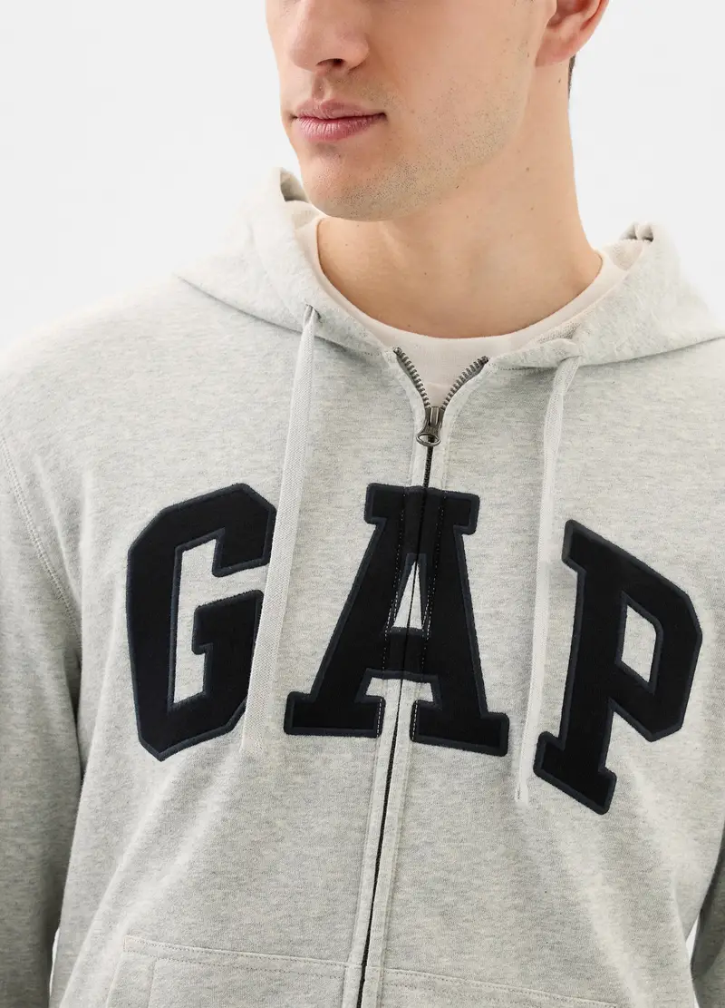 Felpa Con Cappuccio E Ricamo Logo, Uomo, Grigio miniatura 2