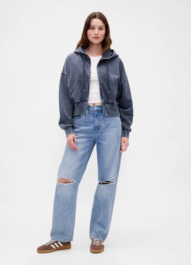 , Felpa Con Cappuccio E Zip, Donna, Blu miniatura 3