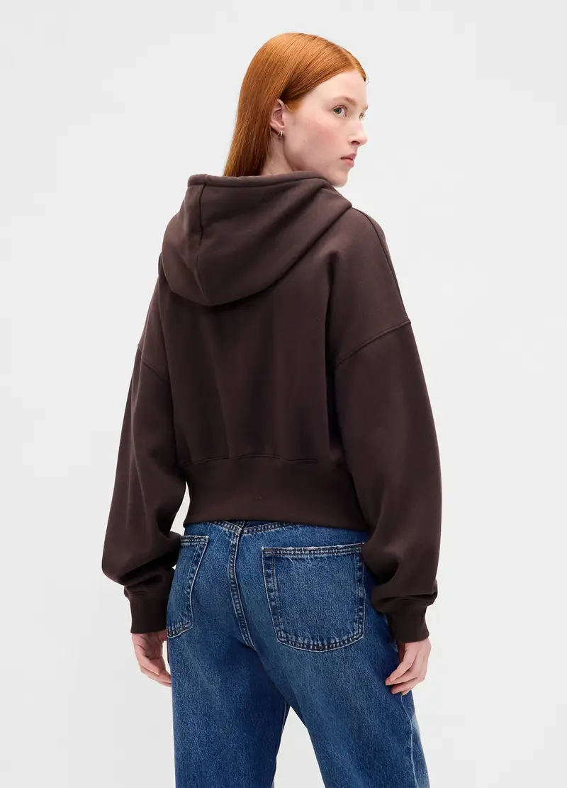 , Felpa Con Cappuccio E Zip, Donna, Marrone miniatura 2