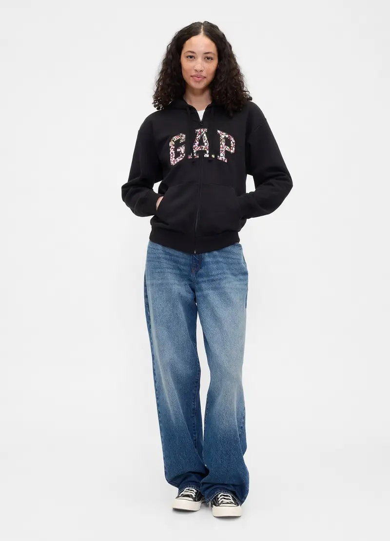 Felpa Con Cappuccio E Zip Integrale, Donna, Nero miniatura 2