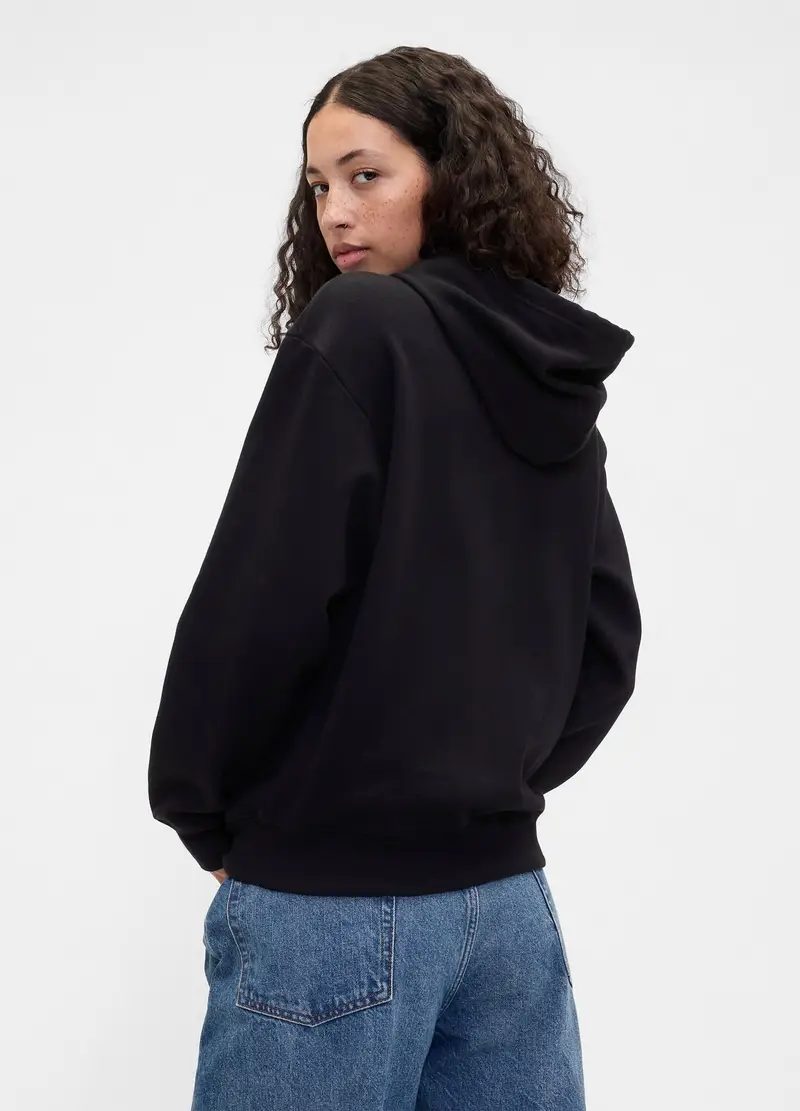 Felpa Con Cappuccio E Zip Integrale, Donna, Nero miniatura 3