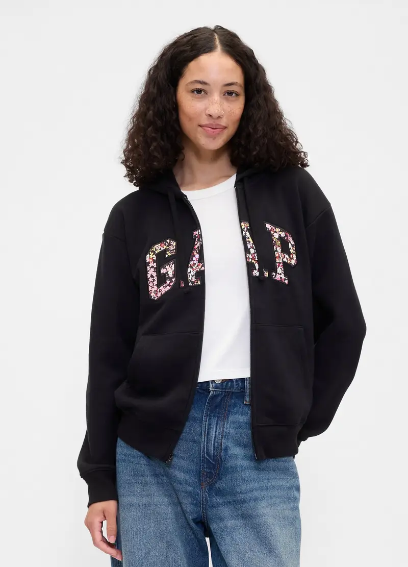 Felpa con cappuccio e zip integrale, , Nero