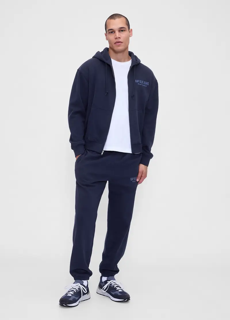 , Felpa Con Cappuccio E Zip, Uomo, Blu miniatura 3