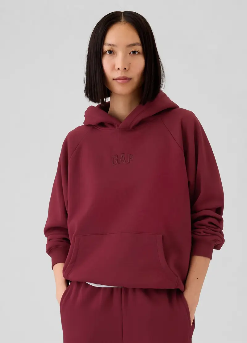 Felpa Con Cappuccio Maniche Raglan, Donna, Rosso