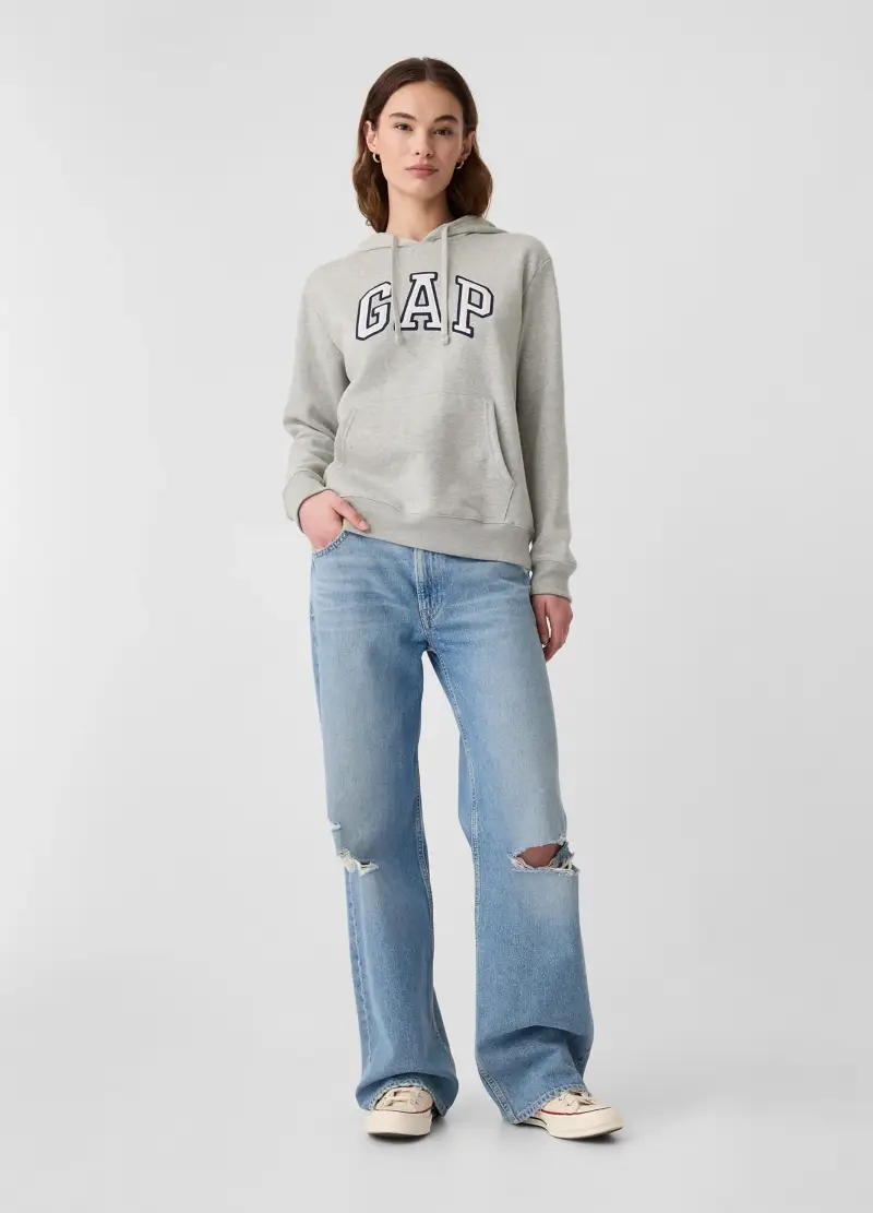 Felpa Con Cappuccio Ricamo Logo, Donna, Grigio miniatura 2