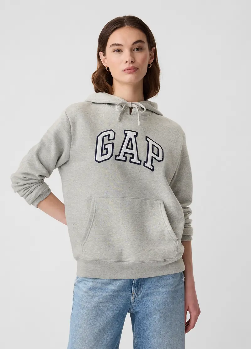 Felpa Con Cappuccio Ricamo Logo, Donna, Grigio