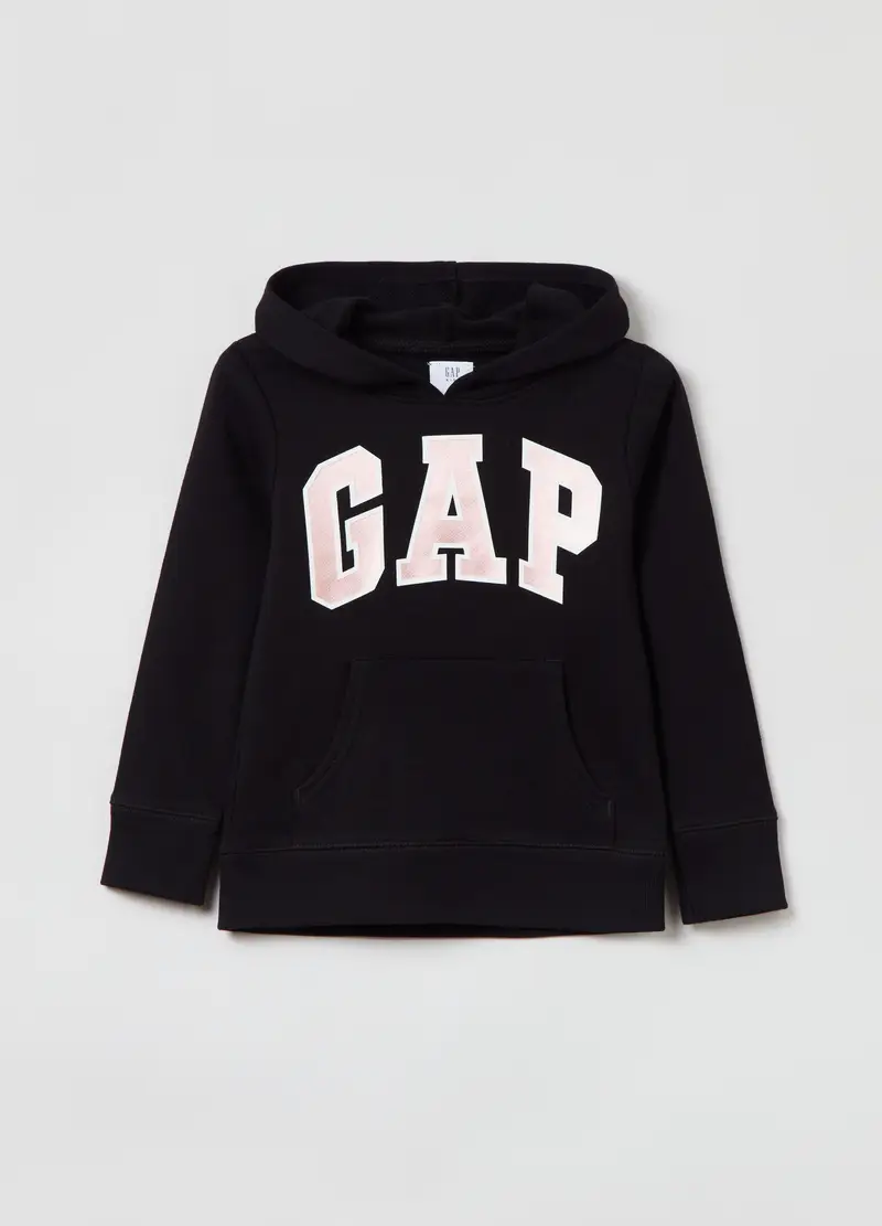 GAP - Felpa con cappuccio stampa logo, Bambina, Nero, Taglia XS/99-114