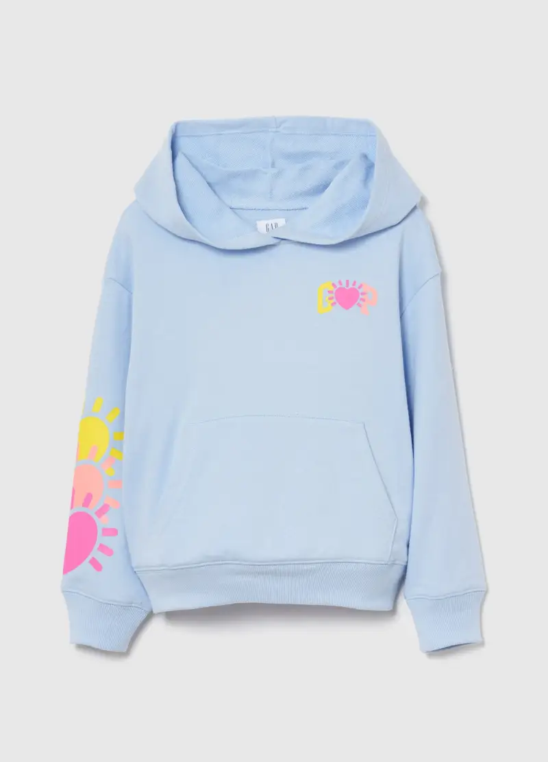 Felpa con logo e cappuccio in misto cotone, Bambina, Azzurro