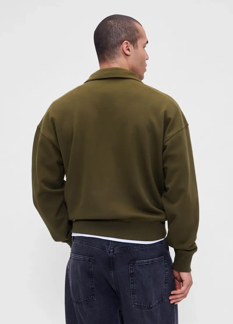 Felpa Con Mezza Zip, Uomo, Verde miniatura 2