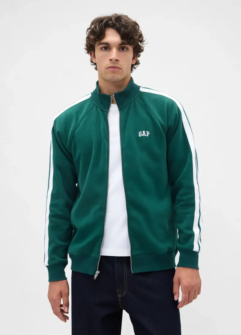 Felpa con zip, , Verde/Bianco