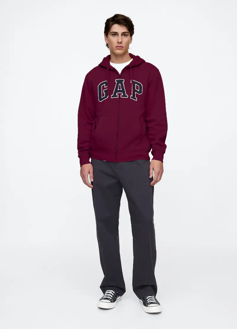 Felpa Full Zip Con Cappuccio, Uomo, Rosso miniatura 3
