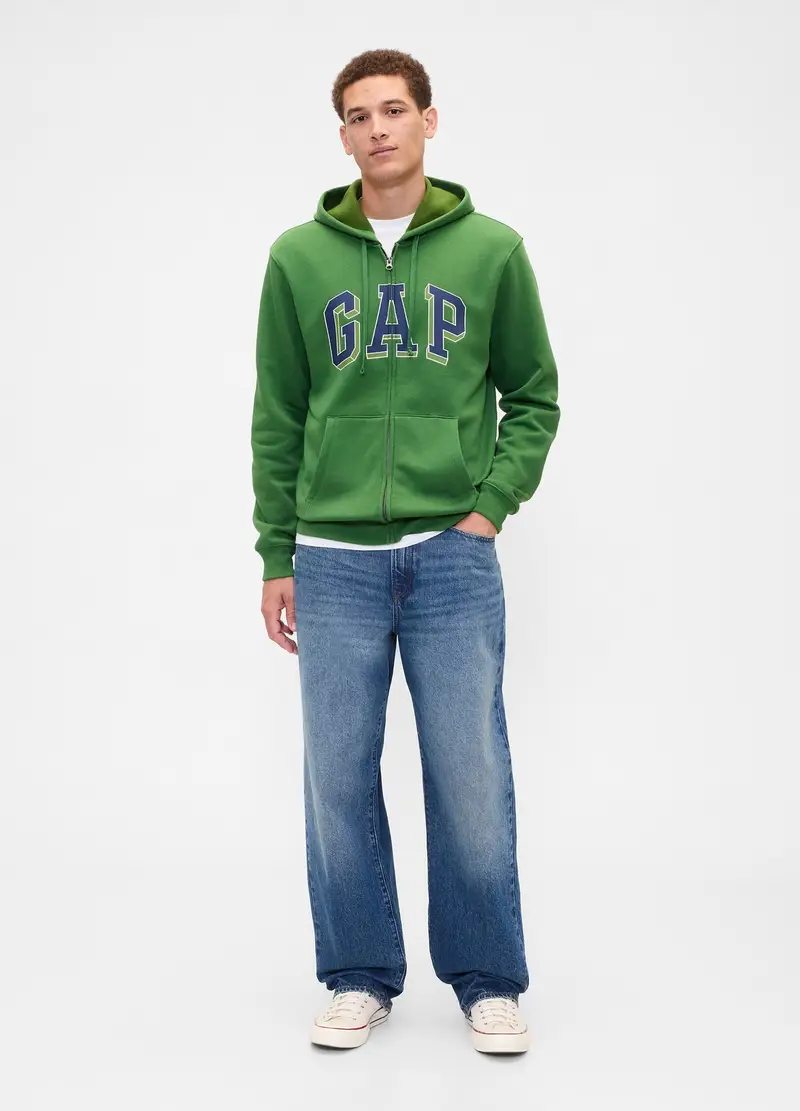 Felpa Full Zip Con Cappuccio, Uomo, Verde miniatura 3