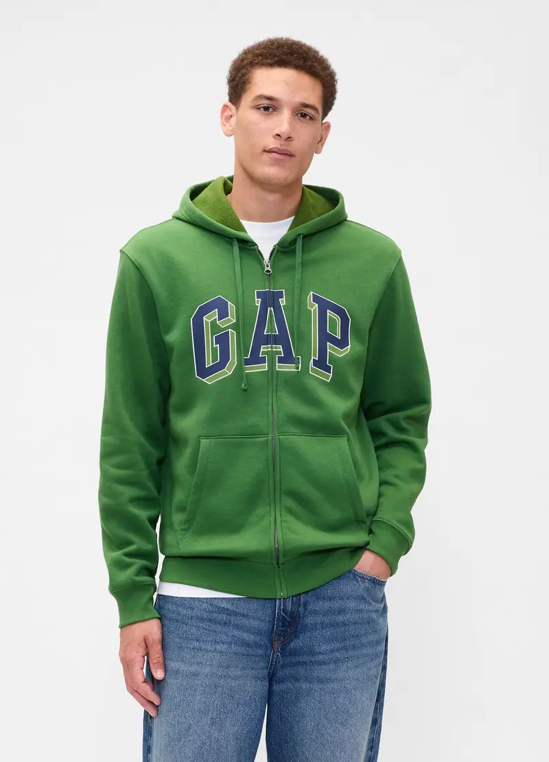 Felpa Full Zip Con Cappuccio, Uomo, Verde