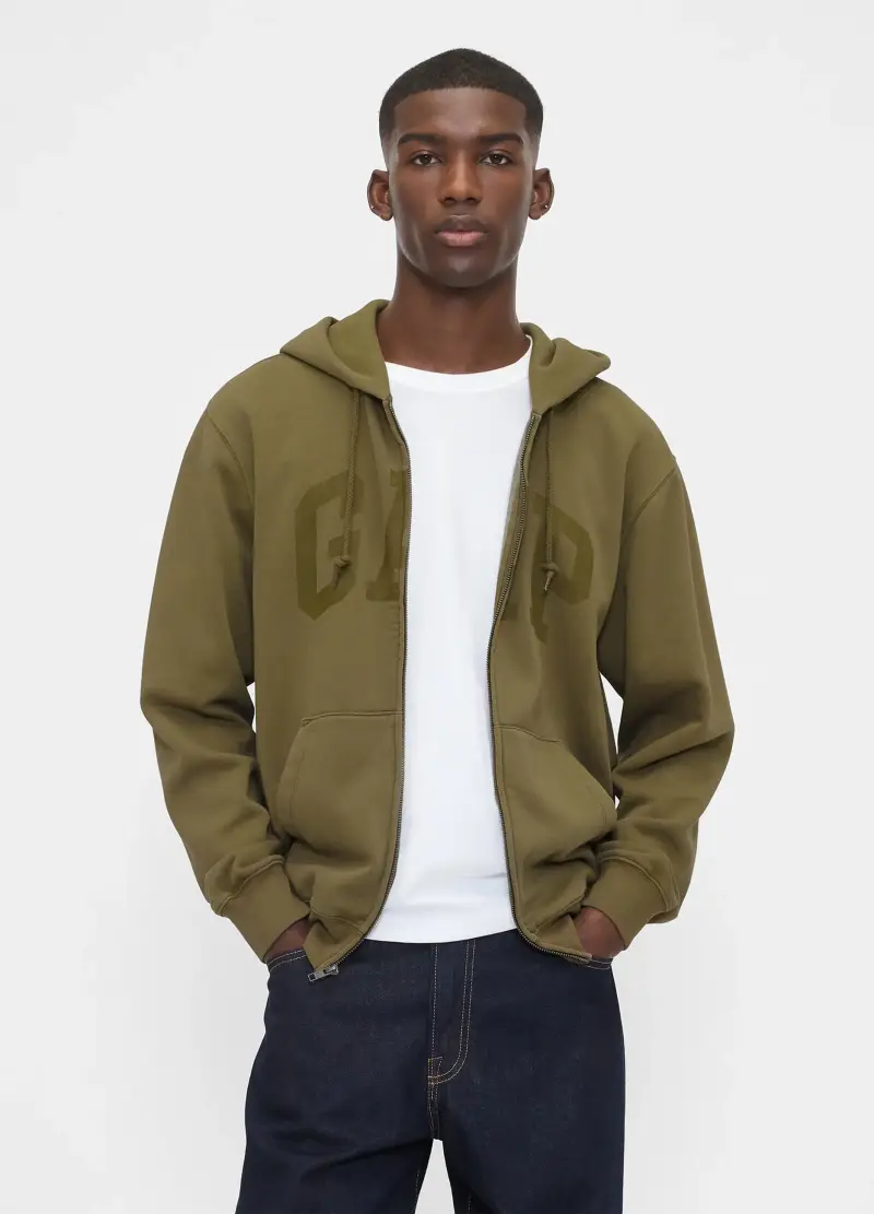 Felpa Full Zip Con Logo, Uomo, Verde