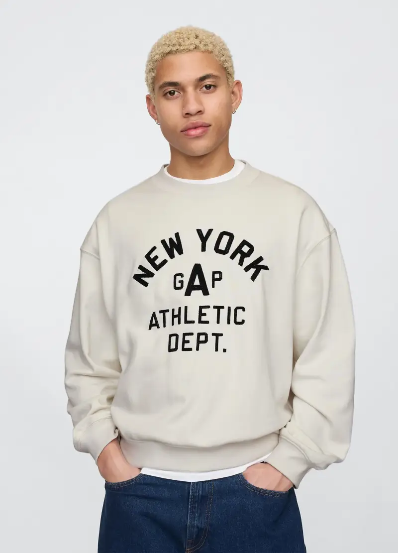 Felpa girocollo con logo Gap New York, , Beige chiaro