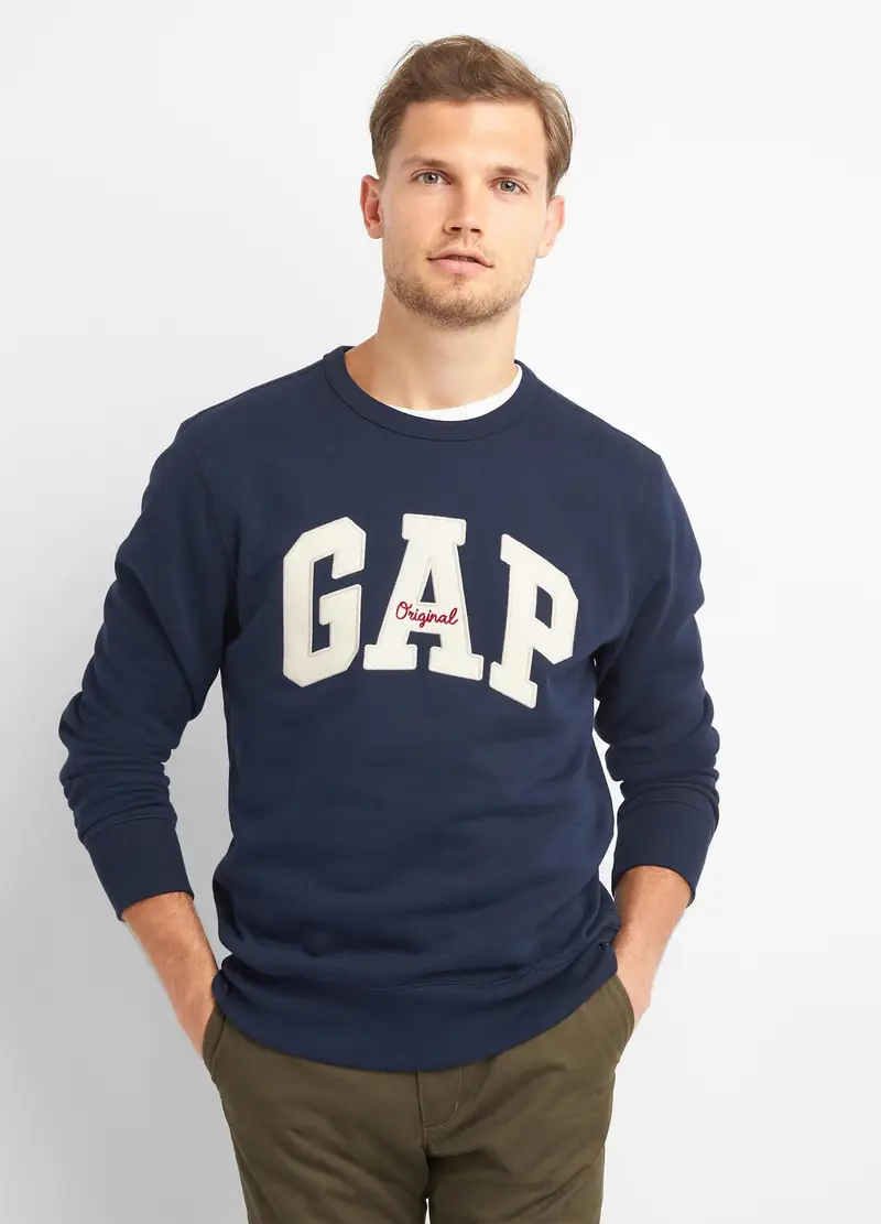 GAP, Felpa Girocollo Con Patch Logo E Ricamo, Uomo, Blu, Taglia: XS