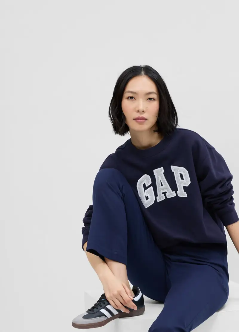 Felpa girocollo con ricamo logo, , Blu navy