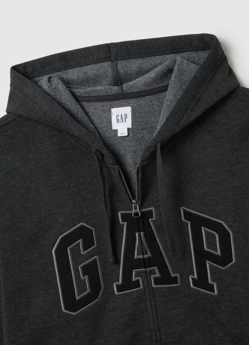 GAP, Felpa Grigia Con Cappuccio E Zip Intera, Uomo, Nero, Taglia: S miniatura 2