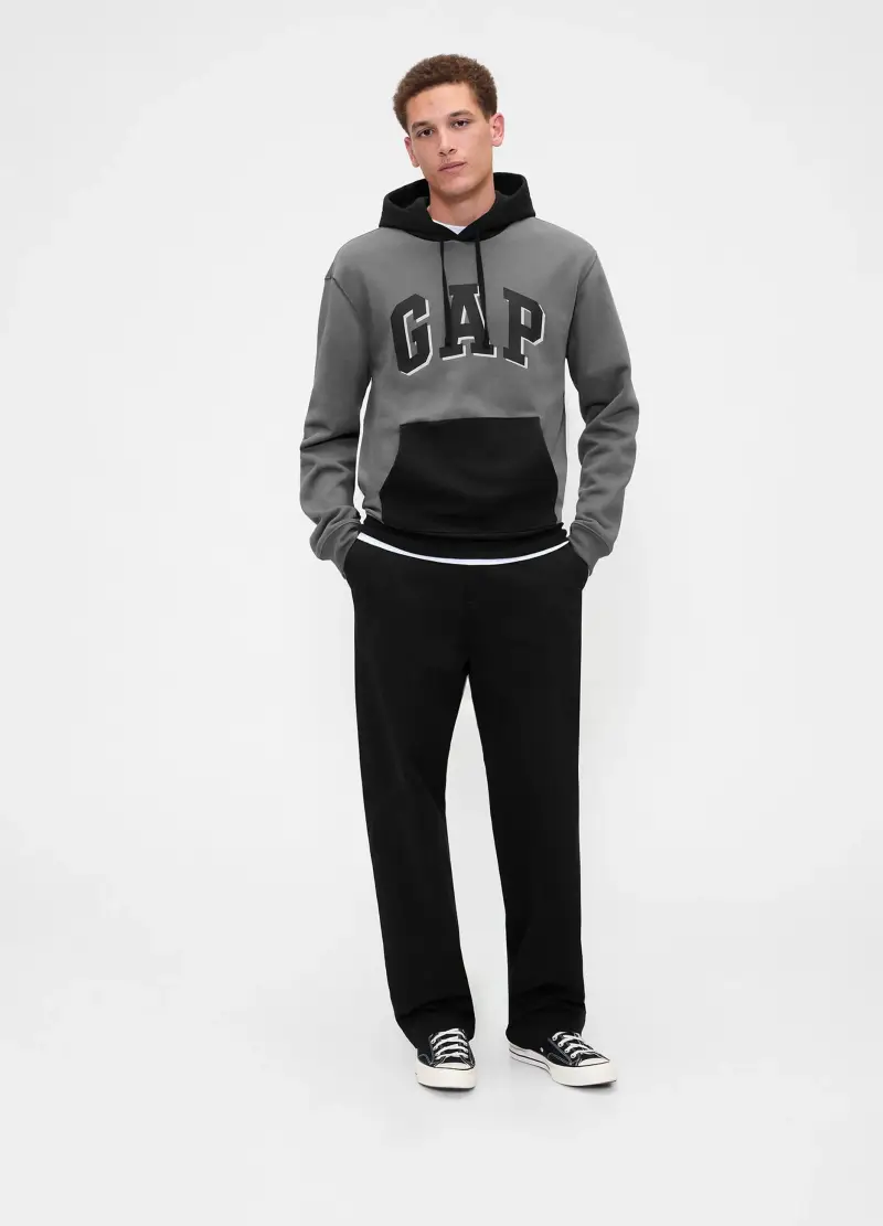 Felpa Grigia Con Cappuccio, Uomo, Nero miniatura 3