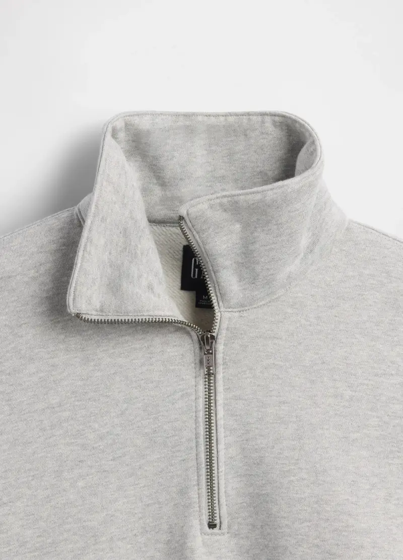 Felpa Grigia Con Collo Alto A Mezza Zip, Uomo, Beige miniatura 2