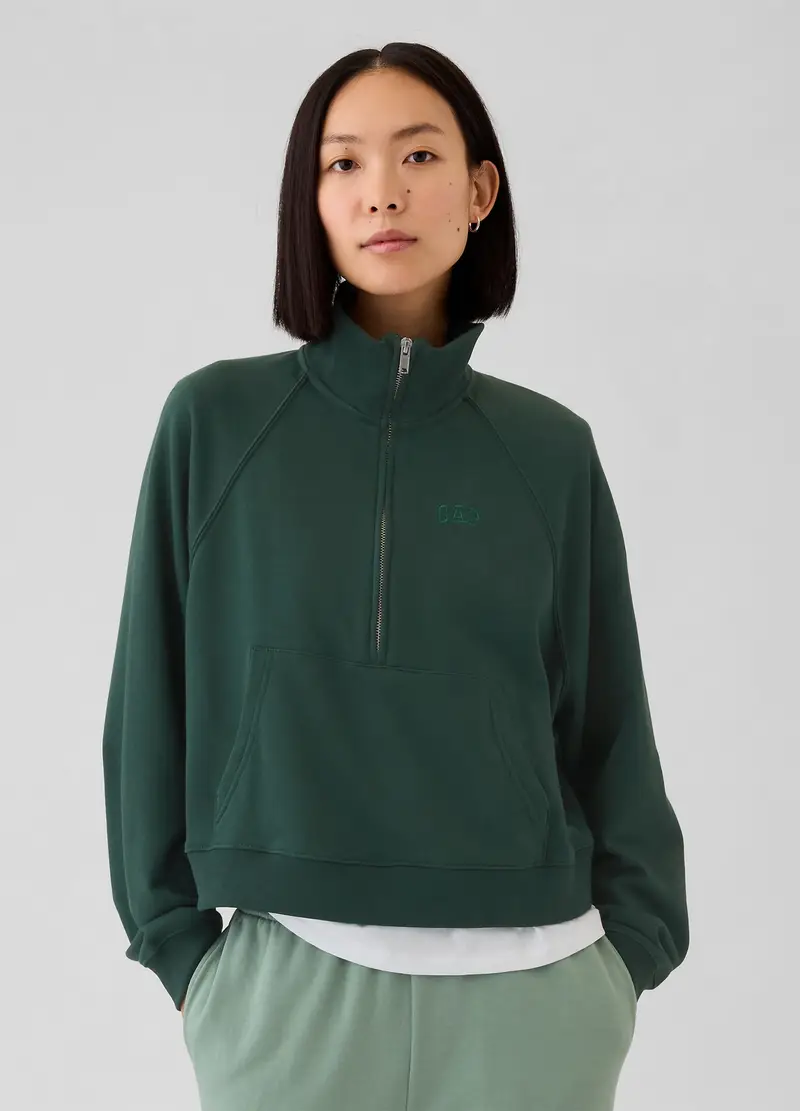 Felpa Half-zip Con Ricamo Logo, Donna, Verde