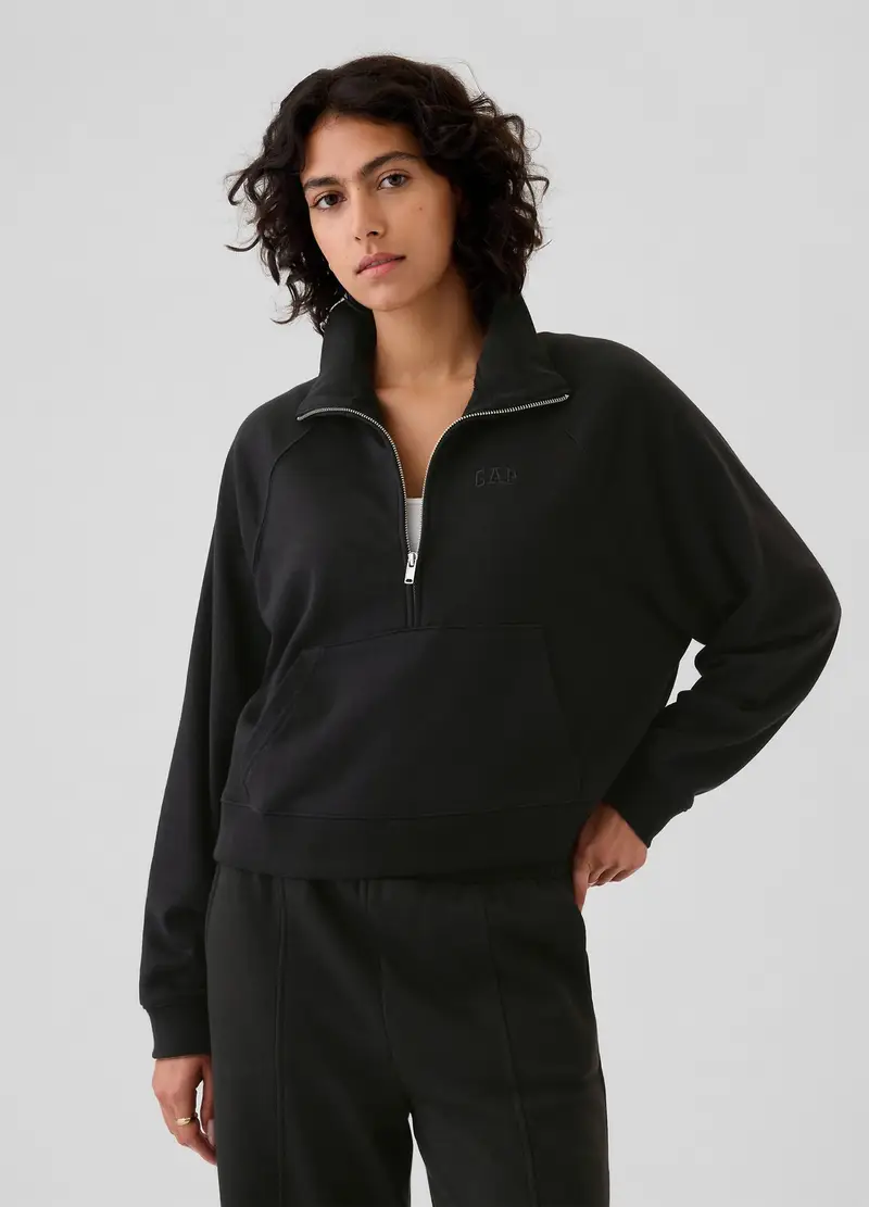 Felpa half-zip con ricamo logo, , Nero